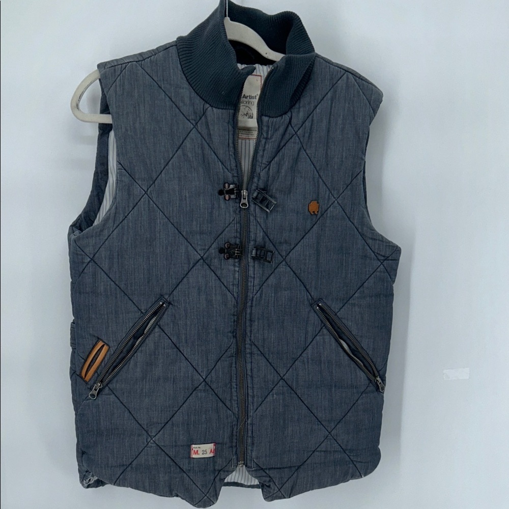Marshall Artist Quilted Gilet Vest Blue Cotton Zip Men’s L